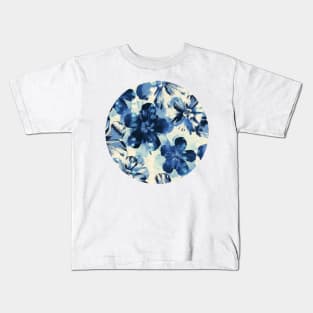 Shibori Inspired Oversized Indigo Floral Kids T-Shirt